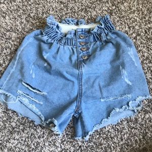 Denim shorts with elastic waistband